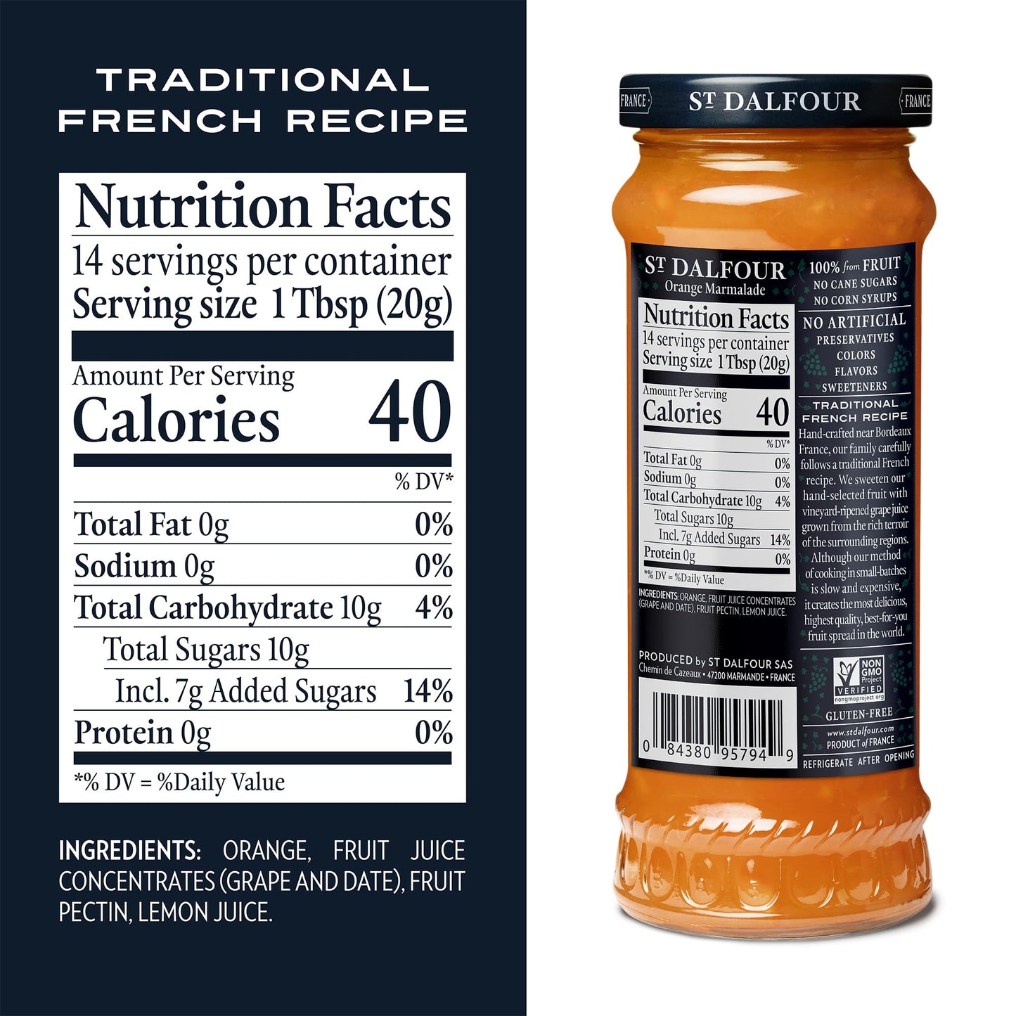 St. Dalfour Orange Marmalade Fruit Spread - 10Oz - 100% From Fruit, No Artificial Ingredients, Non-Gmo, No Cane Sugars, All Natu