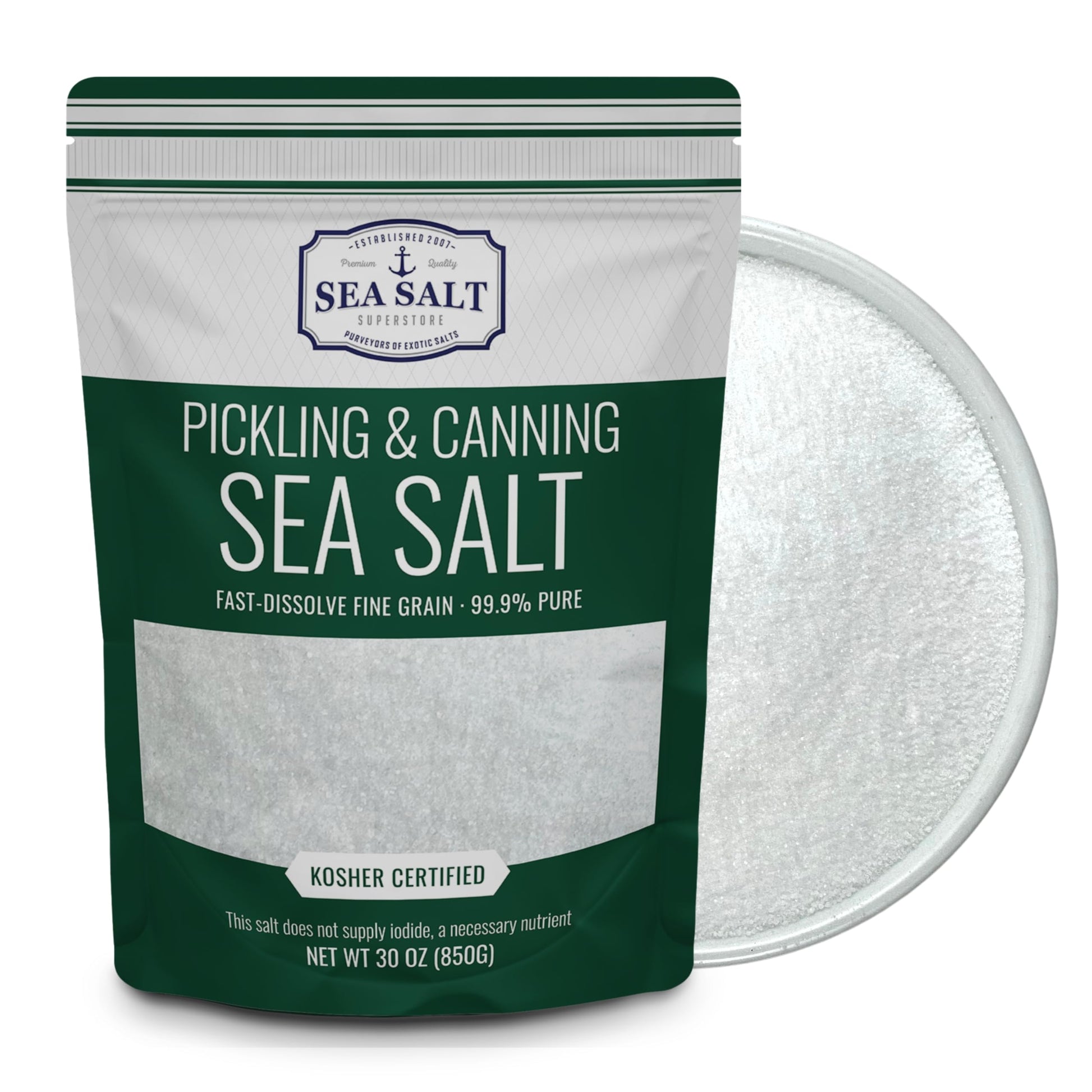 Sea Salt Superstore Pickling & Canning Salt, Non-Iodized Fine Kosher Salt, 30 oz Bag