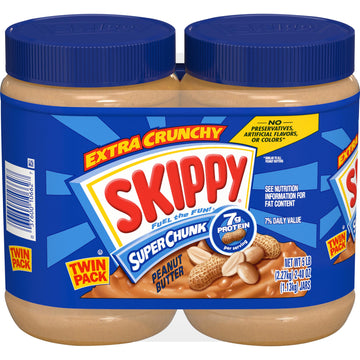 SKIPPY Chunky Peanut Butter, Crunchy, 40oz Jars, 2 Twin Packs, Super Chunky, Model 10915