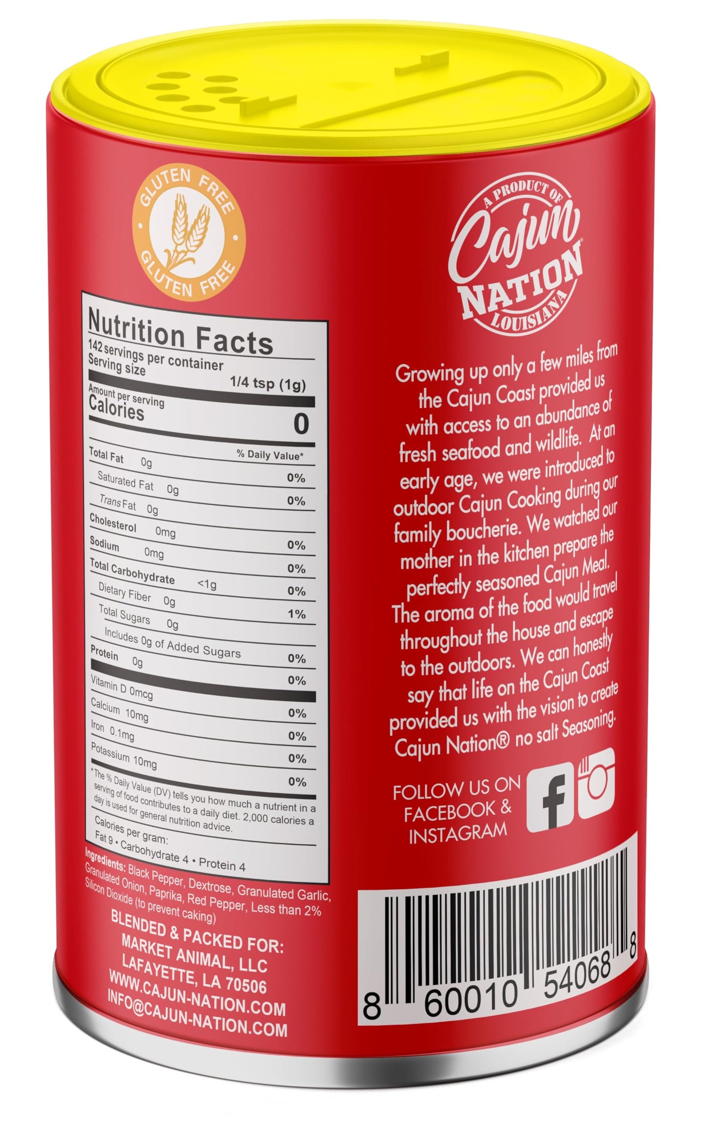 Cajun Nation No Salt Cajun Seasoning (Flavor Without The Salt), 5 Ounce Blend Of Flavorful Spices With No Msg, Gluten Free And G