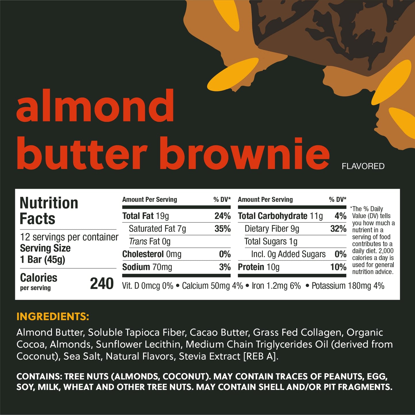 Perfect Keto Bars - The Cleanest Keto Snacks With Collagen And Mct. No Added Sugar, Keto Diet Friendly - 3G Net Carbs, 19G Fat, 10G Protein - Diet Food Dessert (Almond Butter Brownie, 12 Bars)