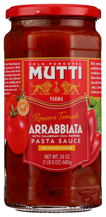 Mutti Arrabbiata Pasta Sauce, No Added Sugar, Vegan Friendly, Gluten Free & Non-GMO, 24 Ounce (Pack of 6)