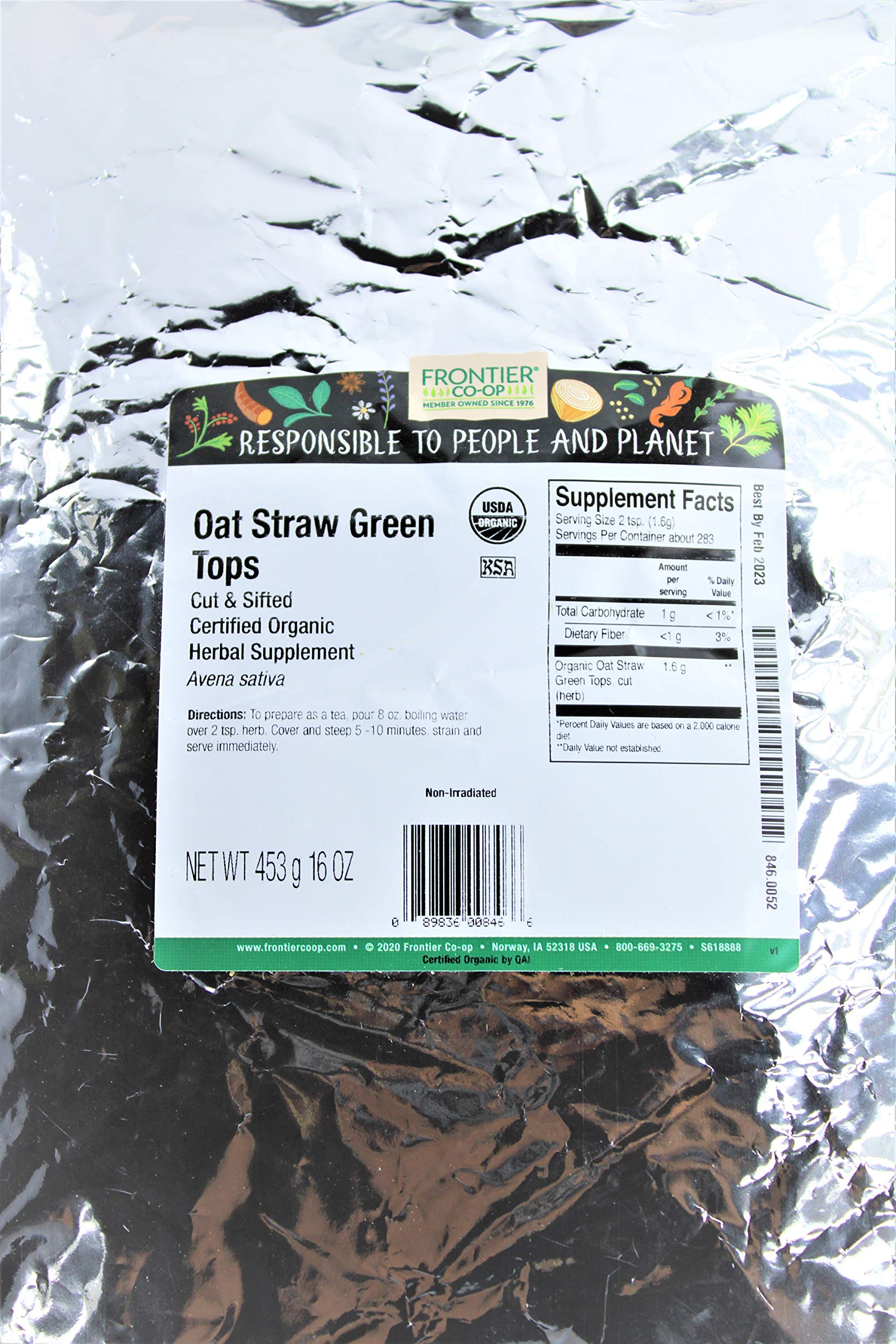 Frontier Co-op Organic Cut & Sifted Oatstraw Green Tops, 1 lb, Model 089836008466
