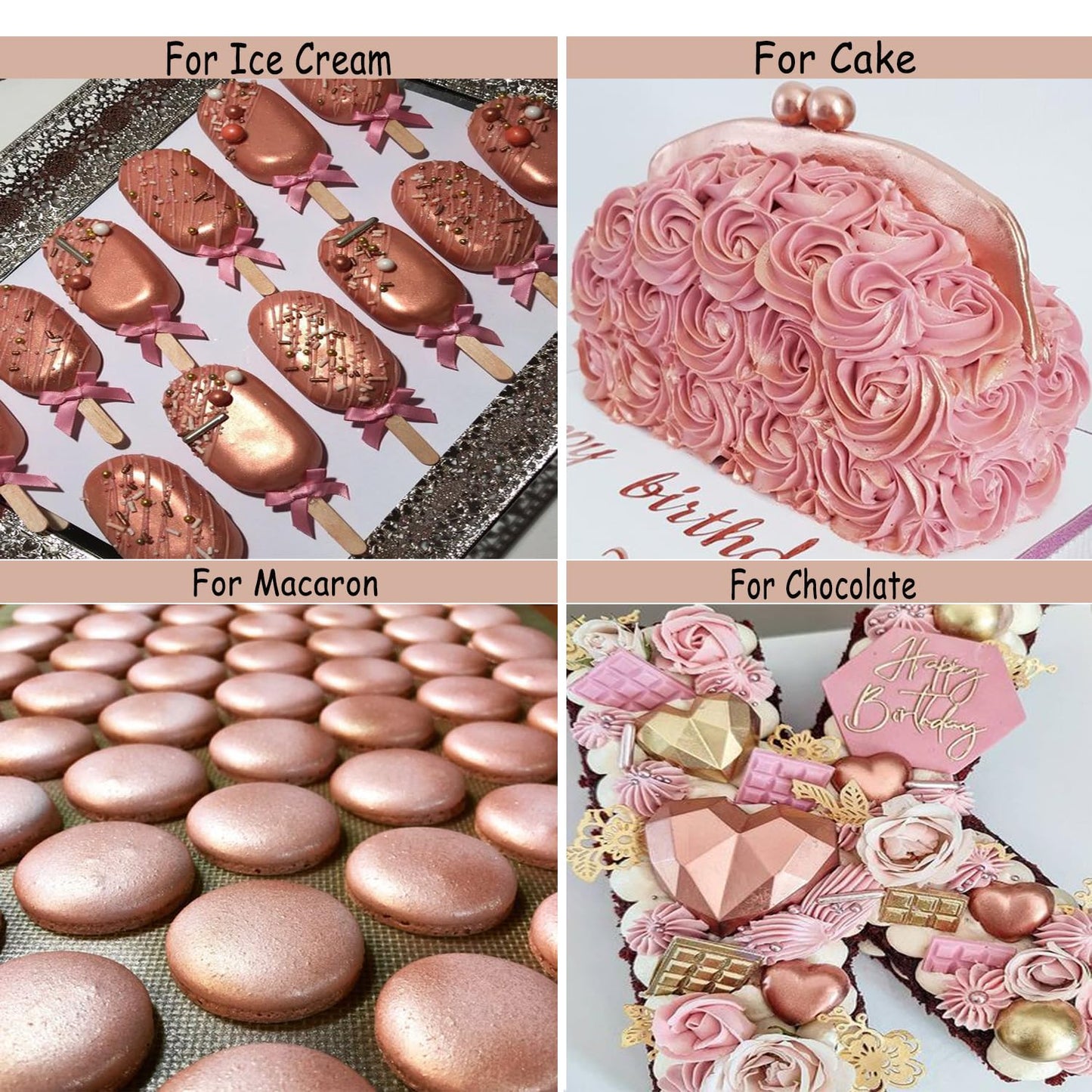 Sujoygar Rose Gold Edible Glitter, Food Grade 4g, Shimmer Luster Dust for Baking, Drinks, Cookies, Cupcakes, and Cocktails