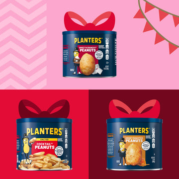 Planters Peanuts Holiday Trio Pack - Sweet n Crunchy, Honey Roasted, Cocktail - 3 Count Canisters - Blue/Black