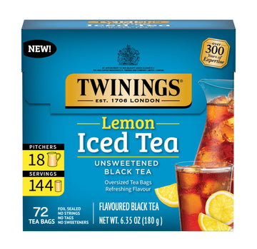Twinings NEW Lemon Black Iced Tea, 72 Oversized Tea Bags, Makes 18 Pitchers or 144 Servings, Unsweetened, Caffeinated, 72 Count 