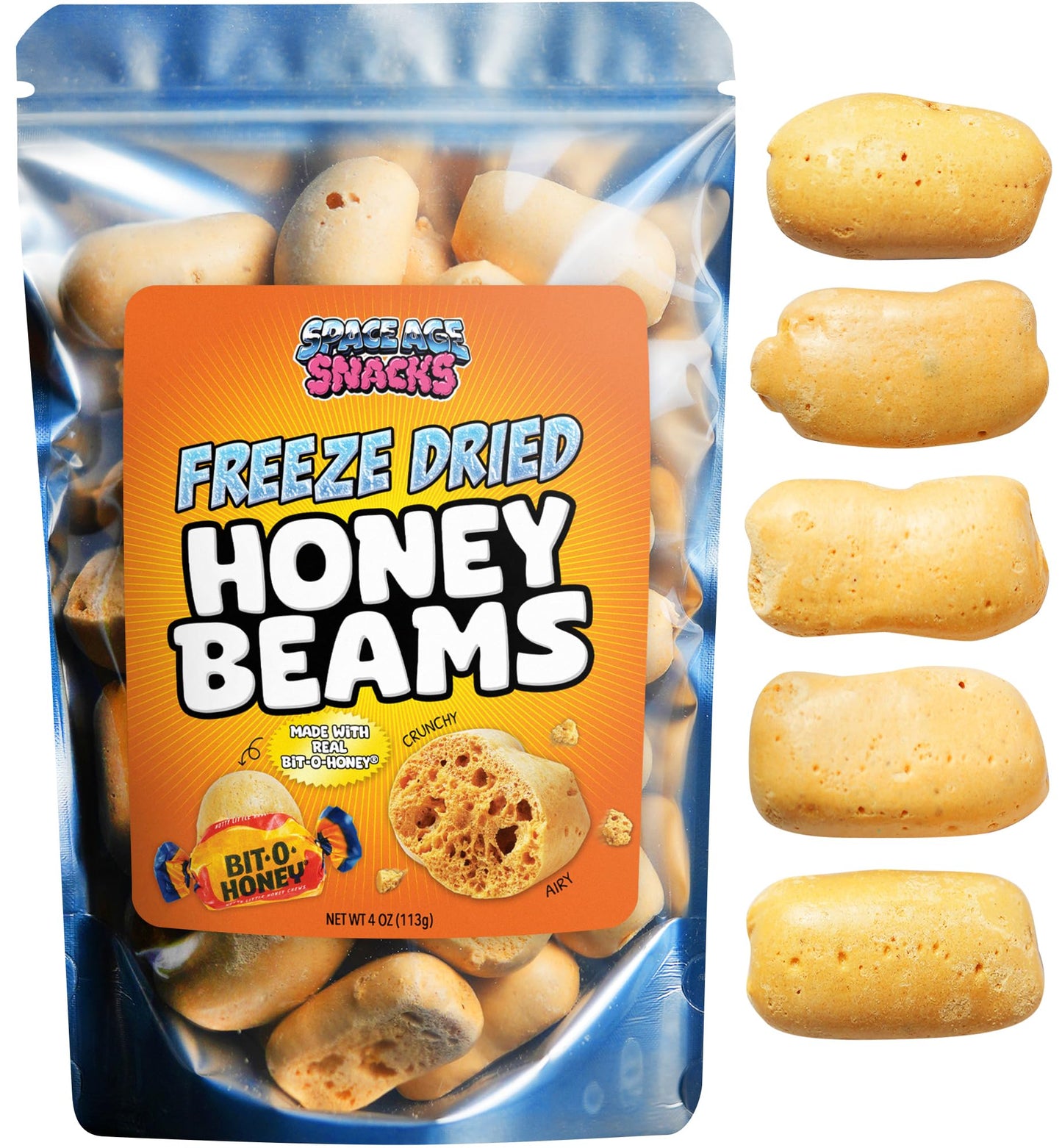 Space Age Snacks Freeze Dried Honey Beams Candy - 4 Ounces, Premium Quality, Shipped in Protective Box