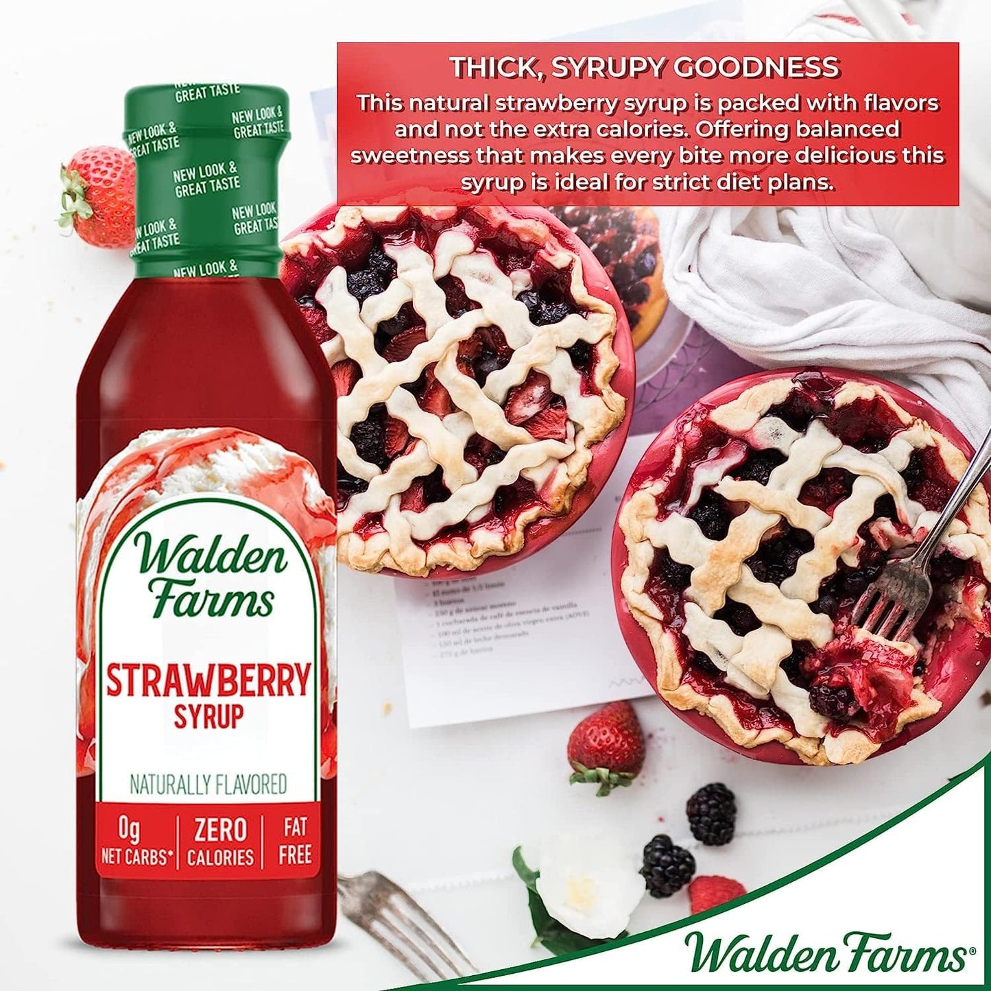 Walden Farms Strawberry Syrup - Calorie-Free, Sugar-Free, Keto-Friendly, Low Carb, Gluten-Free, Vegan Strawberry Syrup Alternati