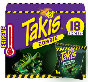 Takis Zombie 18 pc / 1 oz Multipack  Habanero & Cucumber Flavored Extreme Spicy Rolled Tortilla Chips