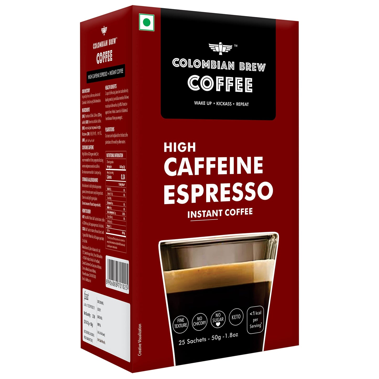 Colombian Brew High Energy Blend Espresso Instant Coffee Powder  Strong  50G