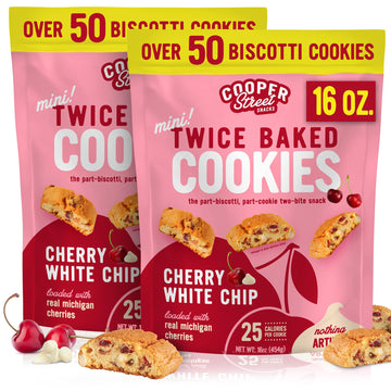 COOPER STREET Biscotti Cookies - Twice-Baked Cherry White Chip, 16 oz Pack of 2, Dairy, Peanut & Soy Free
