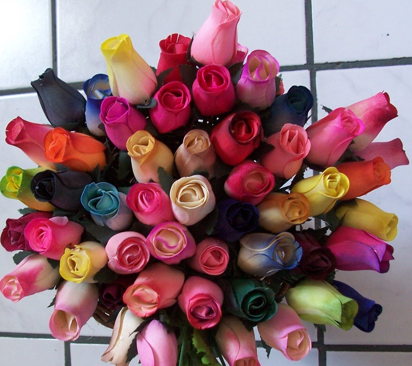2 Dozen (24) Wooden Roses Colorful Arrangement in Sleeve