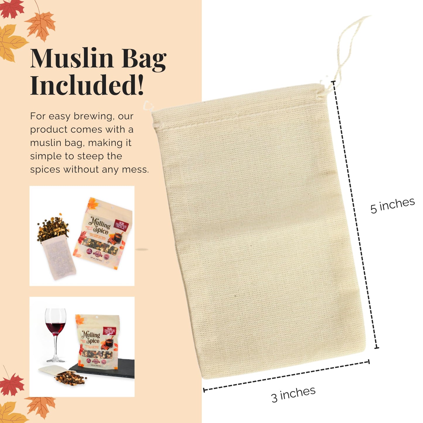 Olde Tradition Mulling Spices for Apple Cider  Mulled Wine Spices Kit  4oz Traditional Mulled Spice Mix with Muslin Bag for Steeping Stovetop Simmer Pot Hot Toddy Tea Christmas Glhwein Holiday Drink