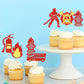 Ercadio 24 Pack Fireman Cupcake Toppers Red Glitter Fire Department Cake Topper Fireman Cupcake Picks For Fire Theme Baby Shower