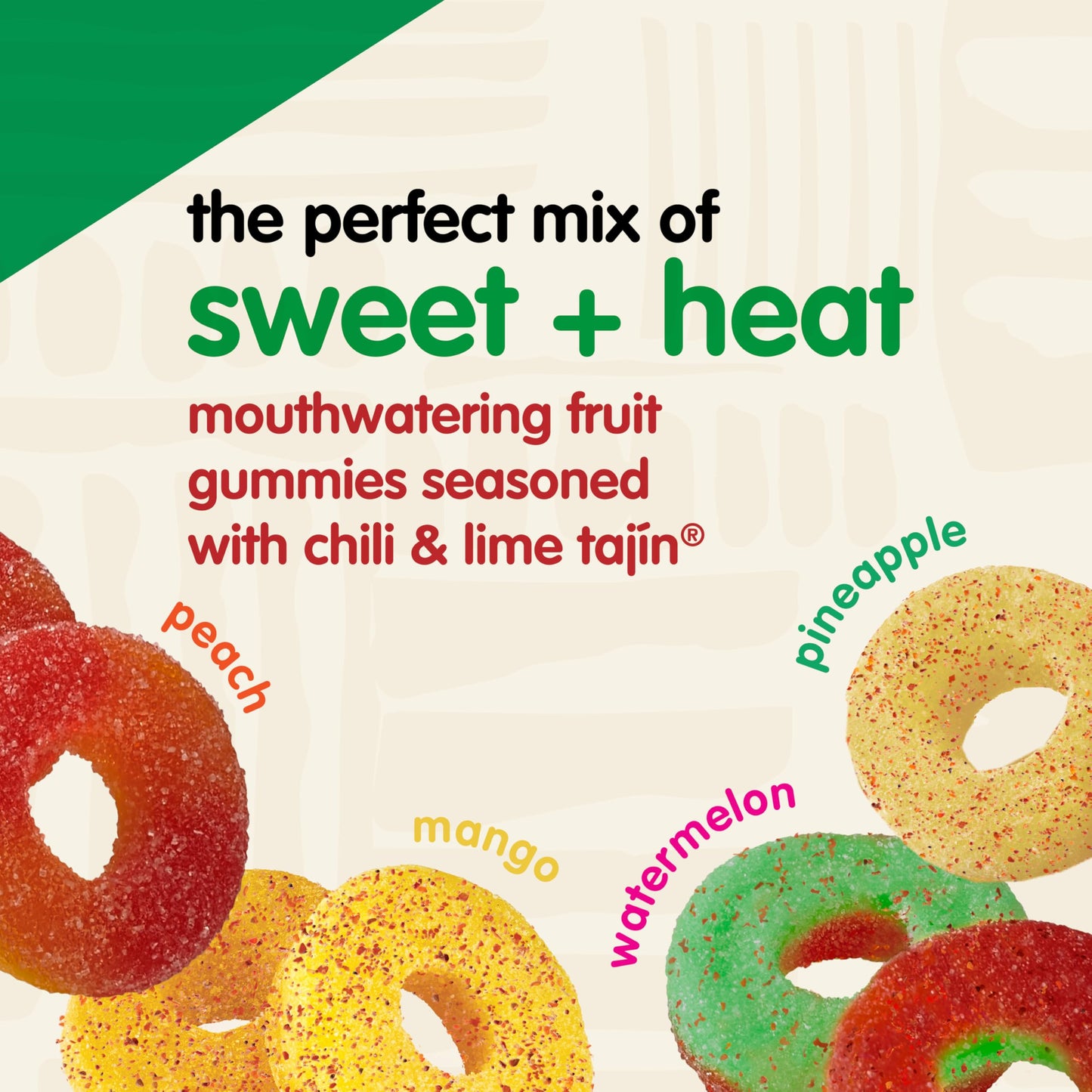Snak Club Tajin Gummy Candy Fruit Rings, Gummies with Chili and Lime Seasoning, Mild Spice, Gluten-Free and Vegan Snacks, Assort