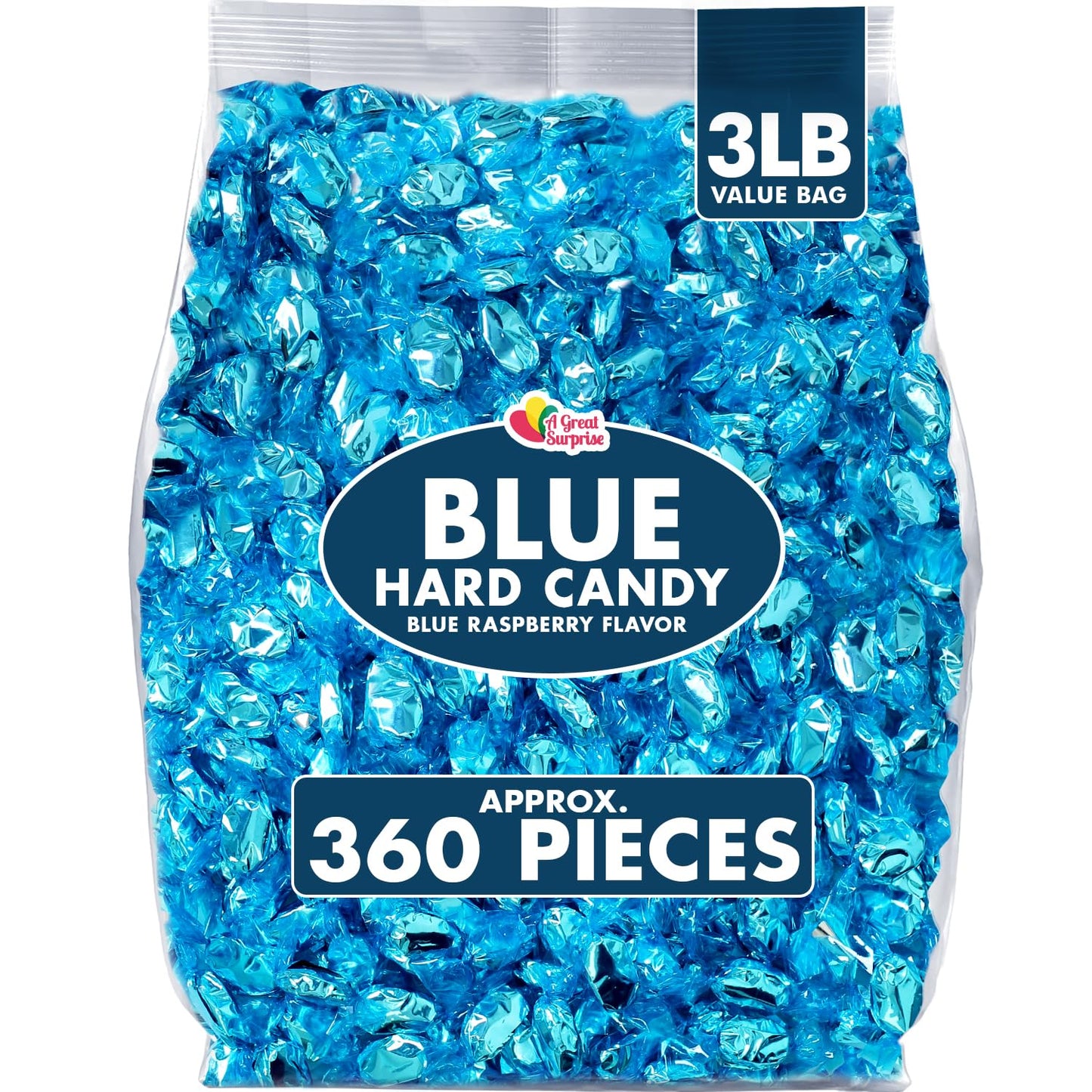 Blue Foil Candy - 3 Pounds | Bulk Individually Wrapped Hard Candy | Classy Blue Raspberry Flavored Candy For Baby Showers, Candy Buffets, Parties & Events