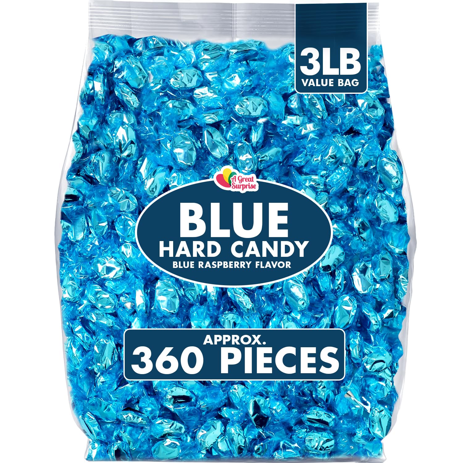 Blue Foil Candy - 3 Pounds | Bulk Individually Wrapped Hard Candy | Classy Blue Raspberry Flavored Candy For Baby Showers, Candy Buffets, Parties & Events