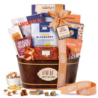 Broadway Basketeers Happy Birthday Gift Basket with Chocolates & Sweets Send Happy Birthday Wishes With This Beautiful Display B