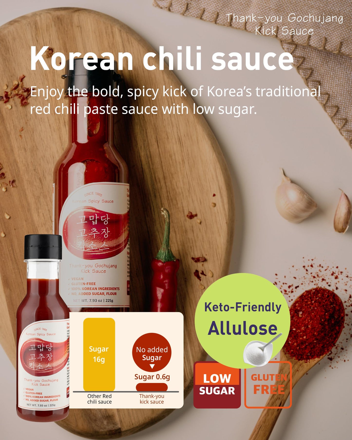 Thank-You Gochujang Kick Sauce - Lower Sugar Korean Hot Chili Pepper - Tangy And Sweet Flavor, Perfectly Blended Flavors - Quino