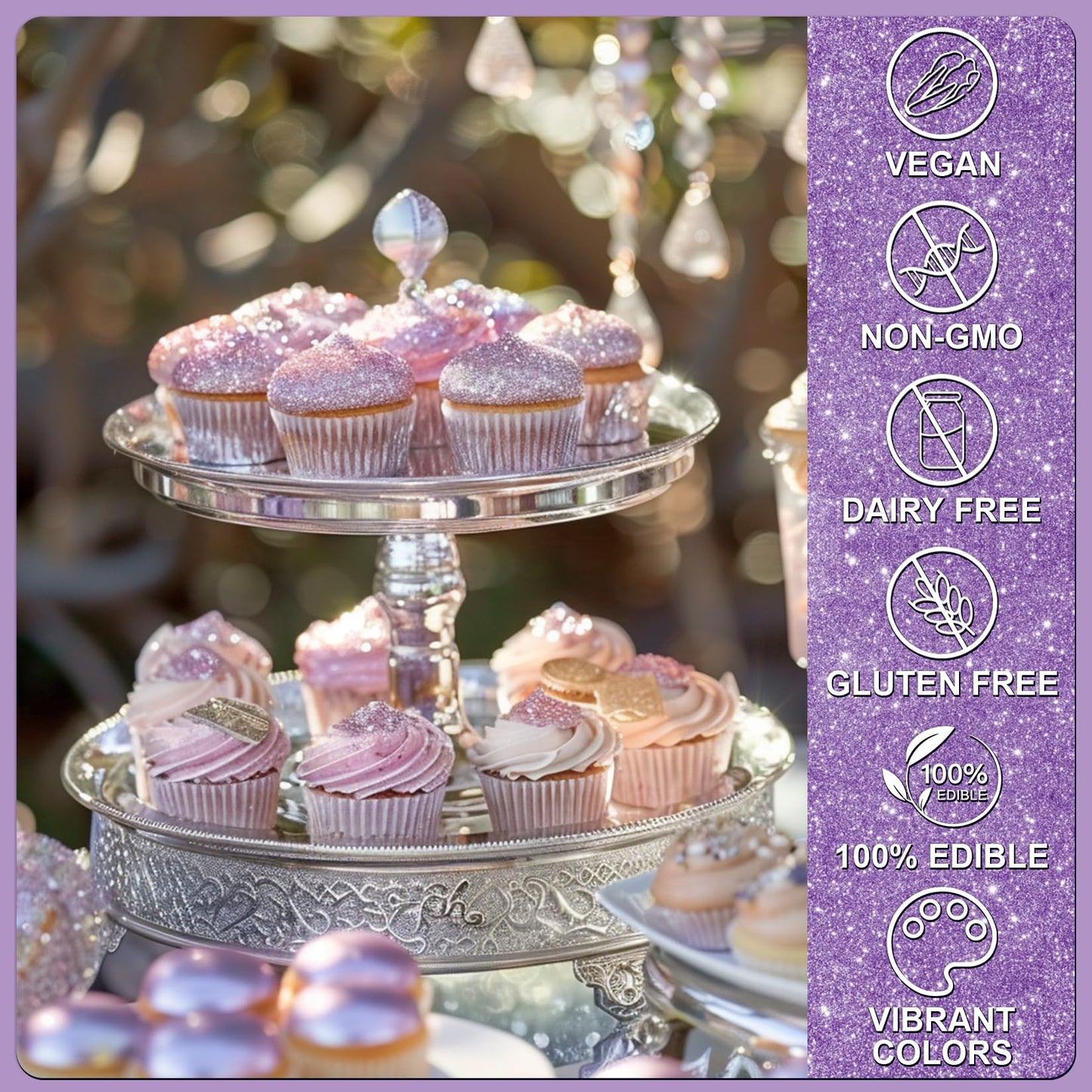 Purple Edible Glitter - 5G Food Grade Cake Decorating Shimmering Glitter, Edible Sprinkle Luster Dust For Drinks, Chocolates, Fo