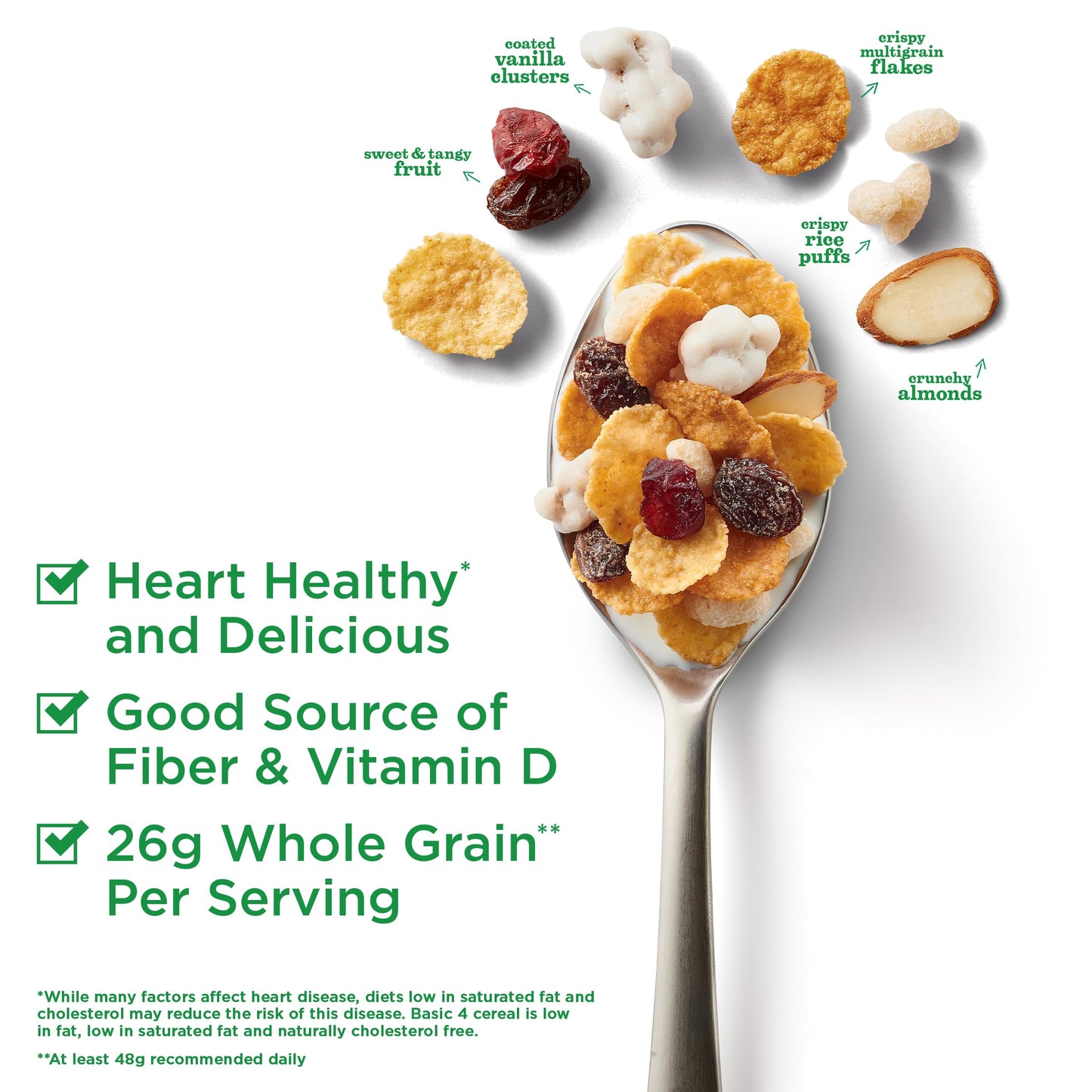 Basic 4 Heart Healthy Cereal, Fruit and Nut Fiber Cereal with Whole Grain, 19.8 oz (Pack of 6)