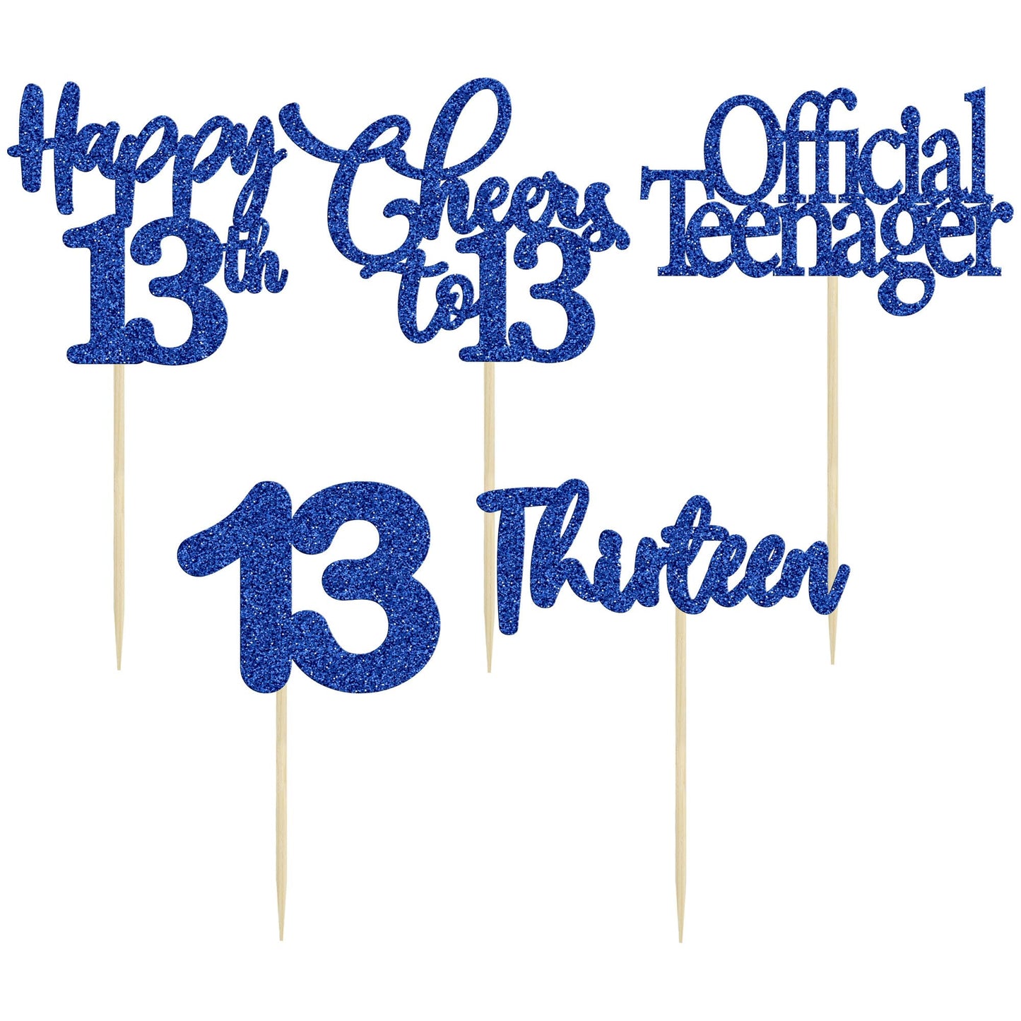 30 Pack Happy 13Th Birthday Cupcake Toppers Dark Blue Glitter 13 Official Teenager Cheers To 13 Years Old Birthday Cupcake Picks