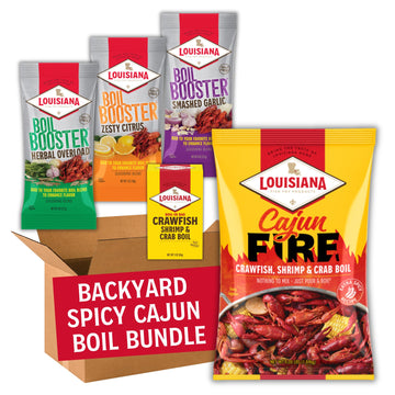 Louisiana Fish Fry Products Cajun Seafood Boil Bundle - Spicy Seasoning, Garlic, Citrus Boosters - 4.06 lb - Backyard Spicy Cajun Boil