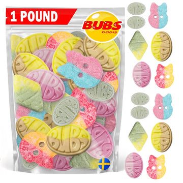 Bubs Swedish Candy Mix - Authentic Sweet and Sour Swedish Gummies - 1 Pound of Godis From Sweden - Big Ovals, Dizzy Skulls, Tutt