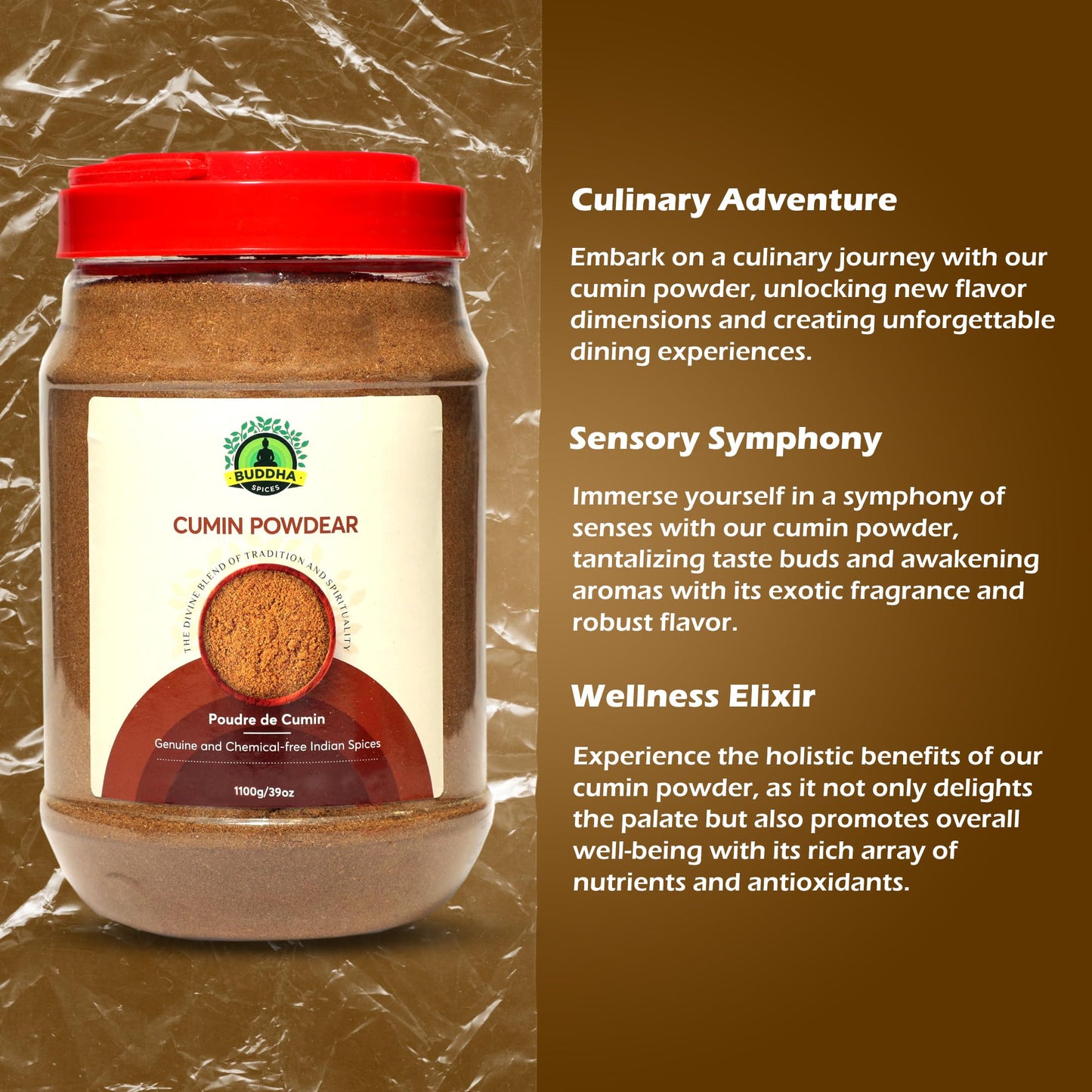 Buddha Spices Inc. Cumin Powder - 1100Kg (39 Oz) - All-Natural And Gluten-Free - Convenient And Long-Lasting - Pure Indian Origi