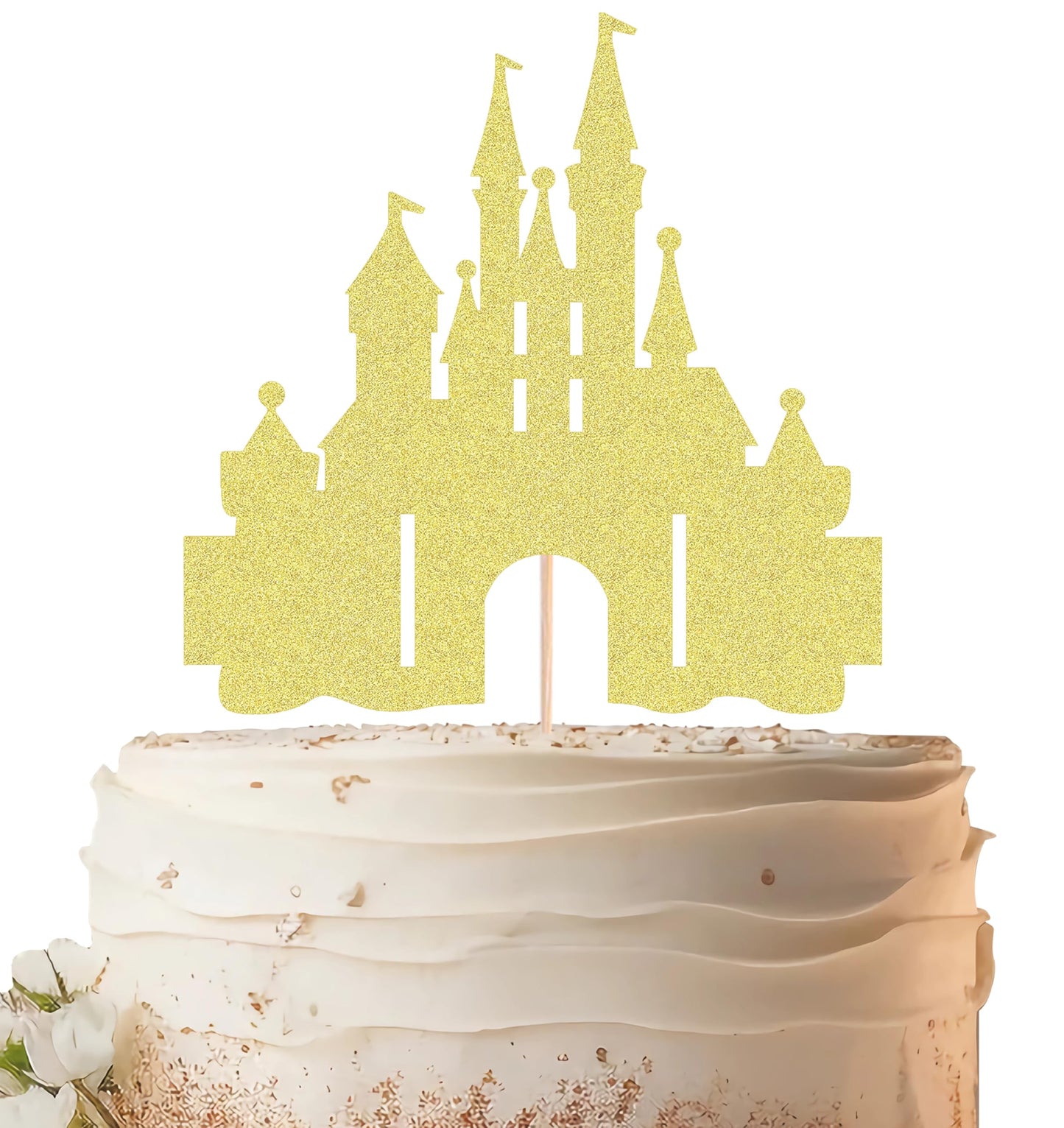 EONNCNT Castle Cake Topper - Gold Glitter, Cardboard, 6.3x8.7 for Birthday Parties and Baby Showers