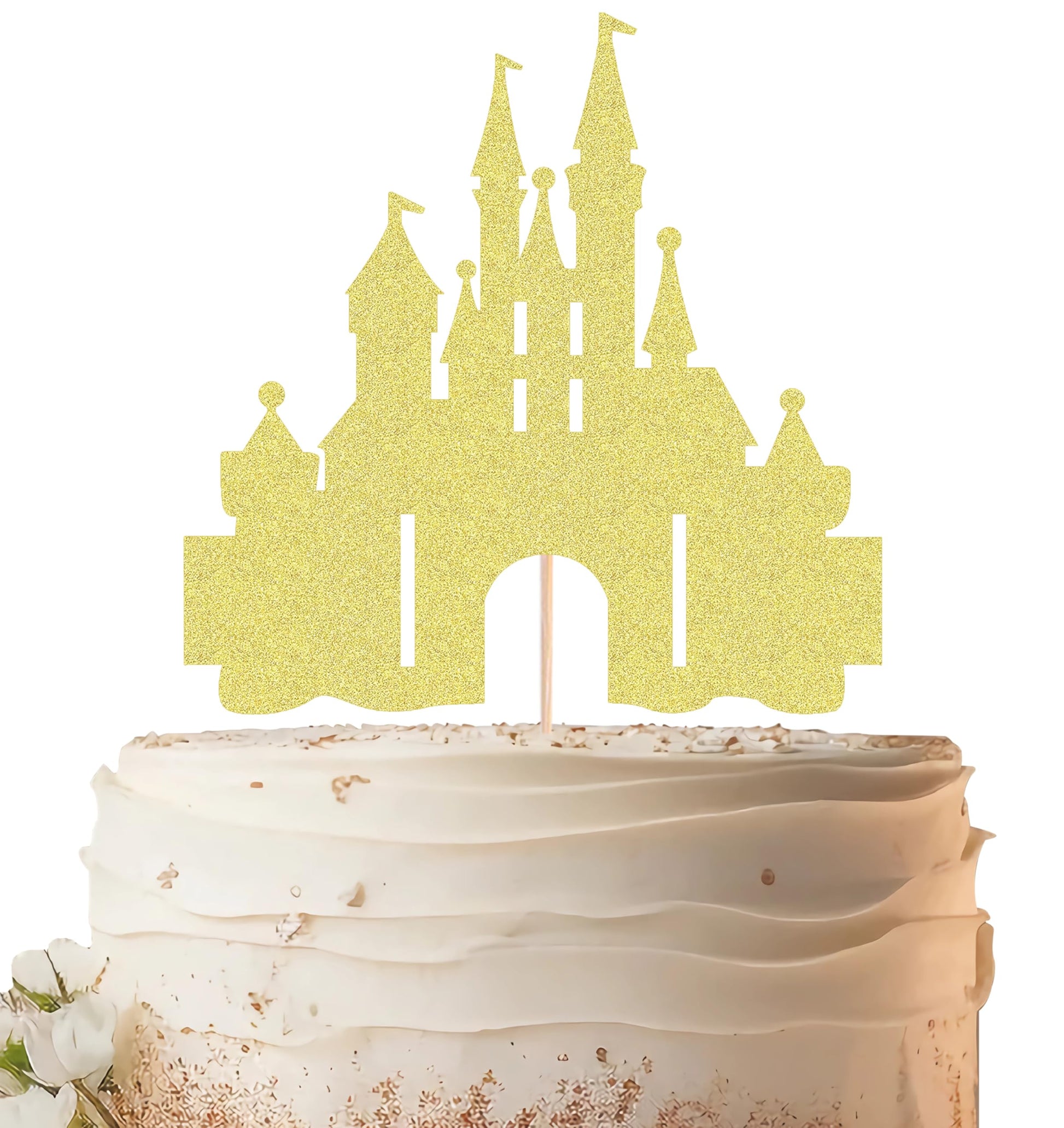 EONNCNT Castle Cake Topper - Gold Glitter, Cardboard, 6.3x8.7 for Birthday Parties and Baby Showers