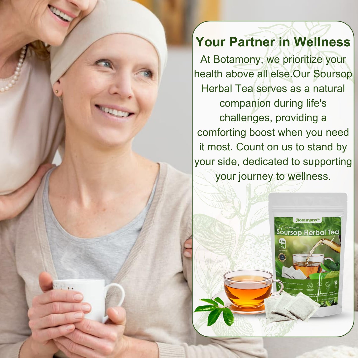 BOTAMONY Soursop Graviola Leaf Tea Bags, Organic Non-GMO, Caffeine/Gluten Free, 2.5g per Teabag
