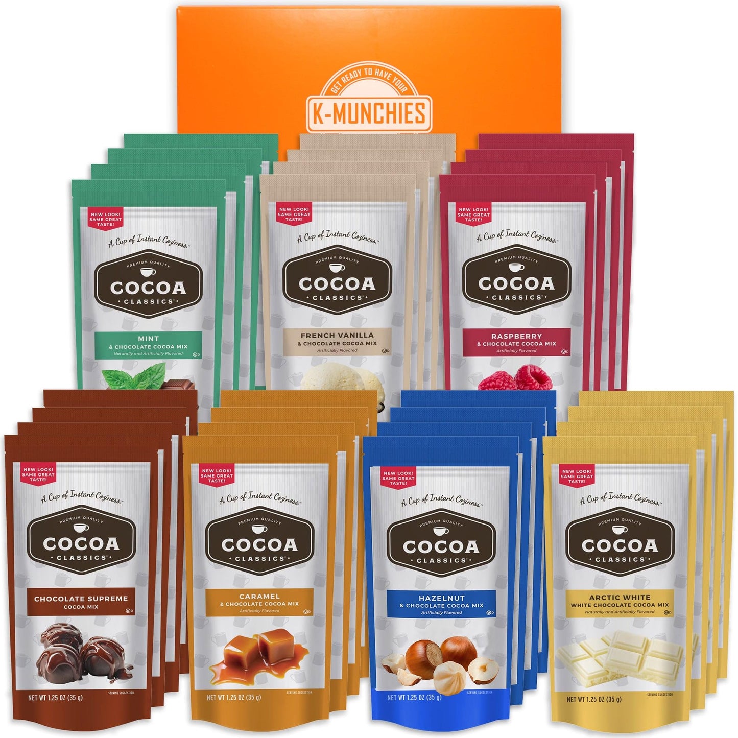 Cocoa Classics Hot Chocolate Mix - 28 (1.25 oz) Assorted Hot Cocoa Packets - 7 Classic Flavors - Rich Creamy Flavors - Gift Sets by K-Munchies