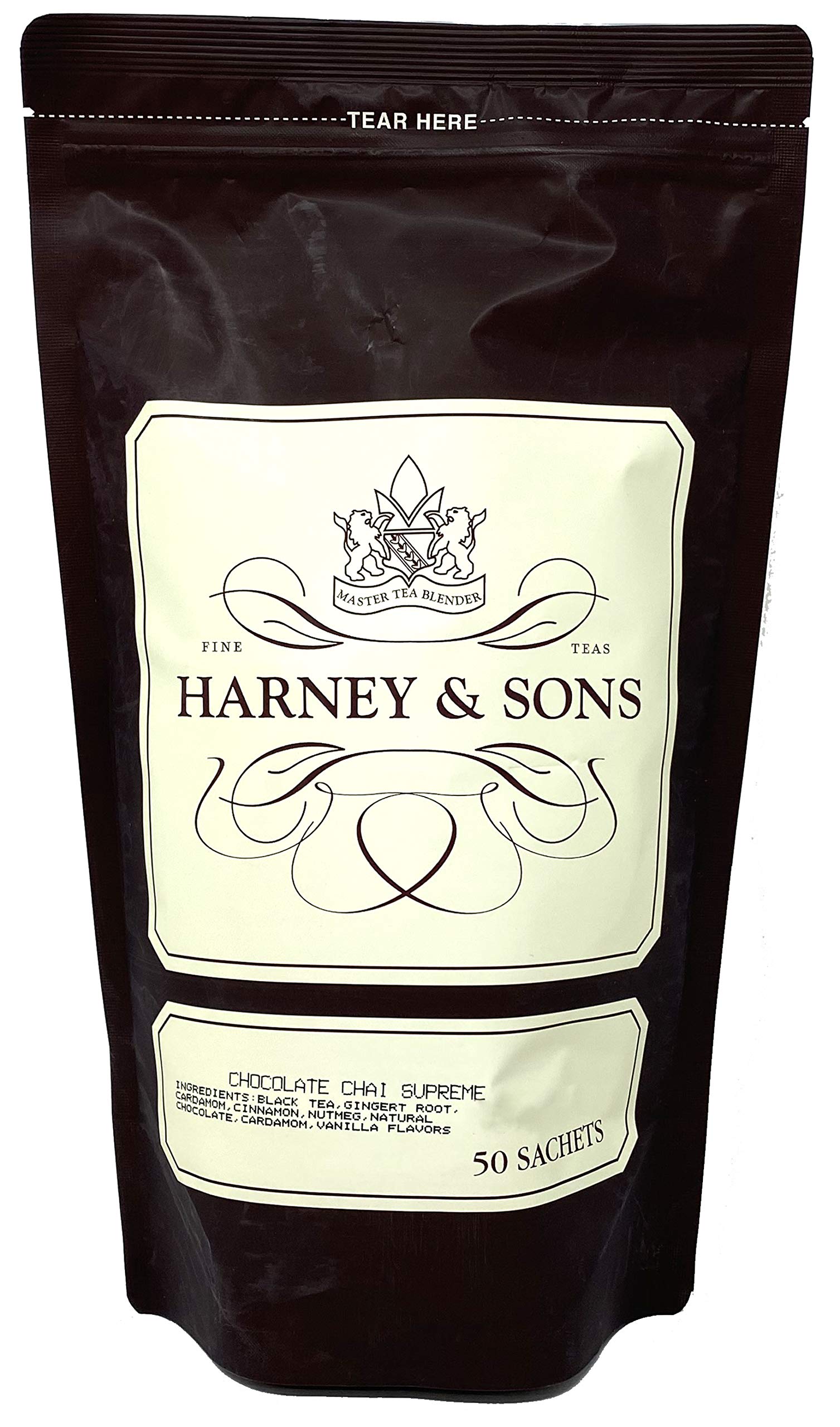 Harney & Sons Chai Supreme Tea Sachets in Bulk Bag, Chocoate 50 Count