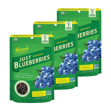 Karen's Naturals Organic Freeze-Dried Blueberries, 2oz, Pack of 3 - Crunchy, Flavor Packed Freeze Dried Fruit Snack, Organic Blu