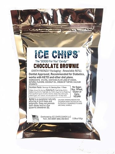 Ice Chips Xylitol Candy In Large 5.28 Oz Resealable Pouch; Low Carb & Gluten Free (Chocolate Brownie)