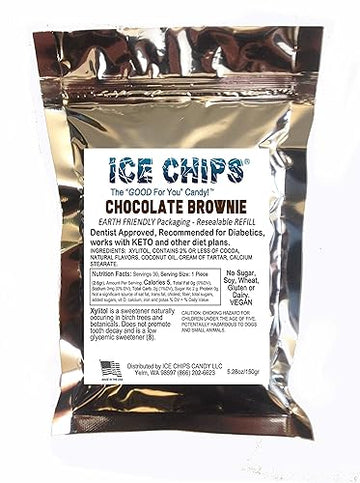 Ice Chips Xylitol Candy In Large 5.28 Oz Resealable Pouch; Low Carb & Gluten Free (Chocolate Brownie)