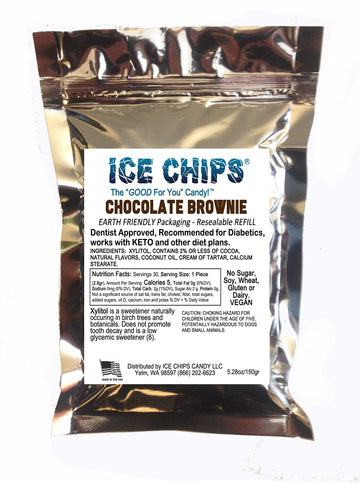 Ice Chips Xylitol Candy In Large 5.28 Oz Resealable Pouch; Low Carb & Gluten Free (Chocolate Brownie)