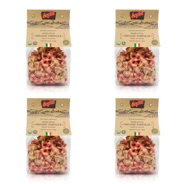 Sophia Foods Two-Color Farfalle Pasta, Beet Flavored, 8.8oz Bag - Organic and Artisanal (4-pack)