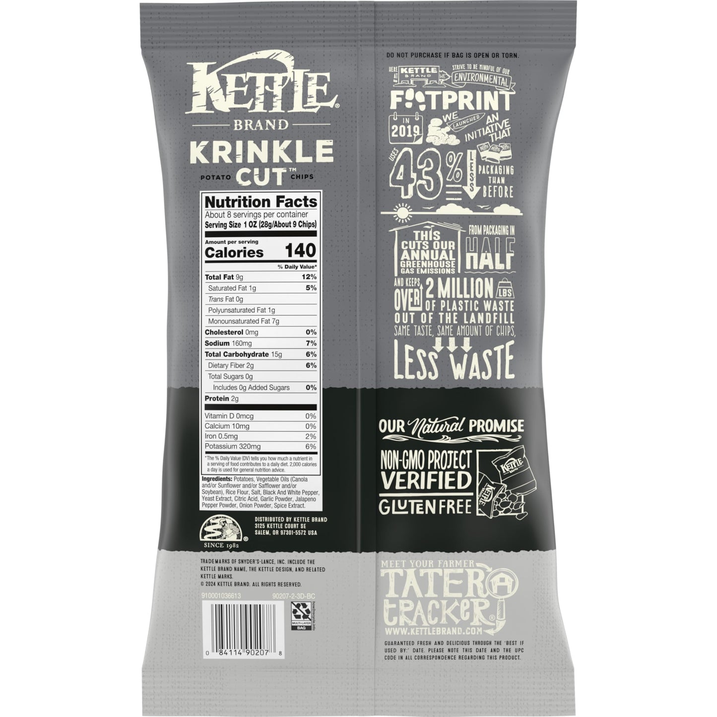Kettle Brand Potato Chips, Krinkle Cut, Salt & Fresh Ground Pepper, 7.5 oz Bag