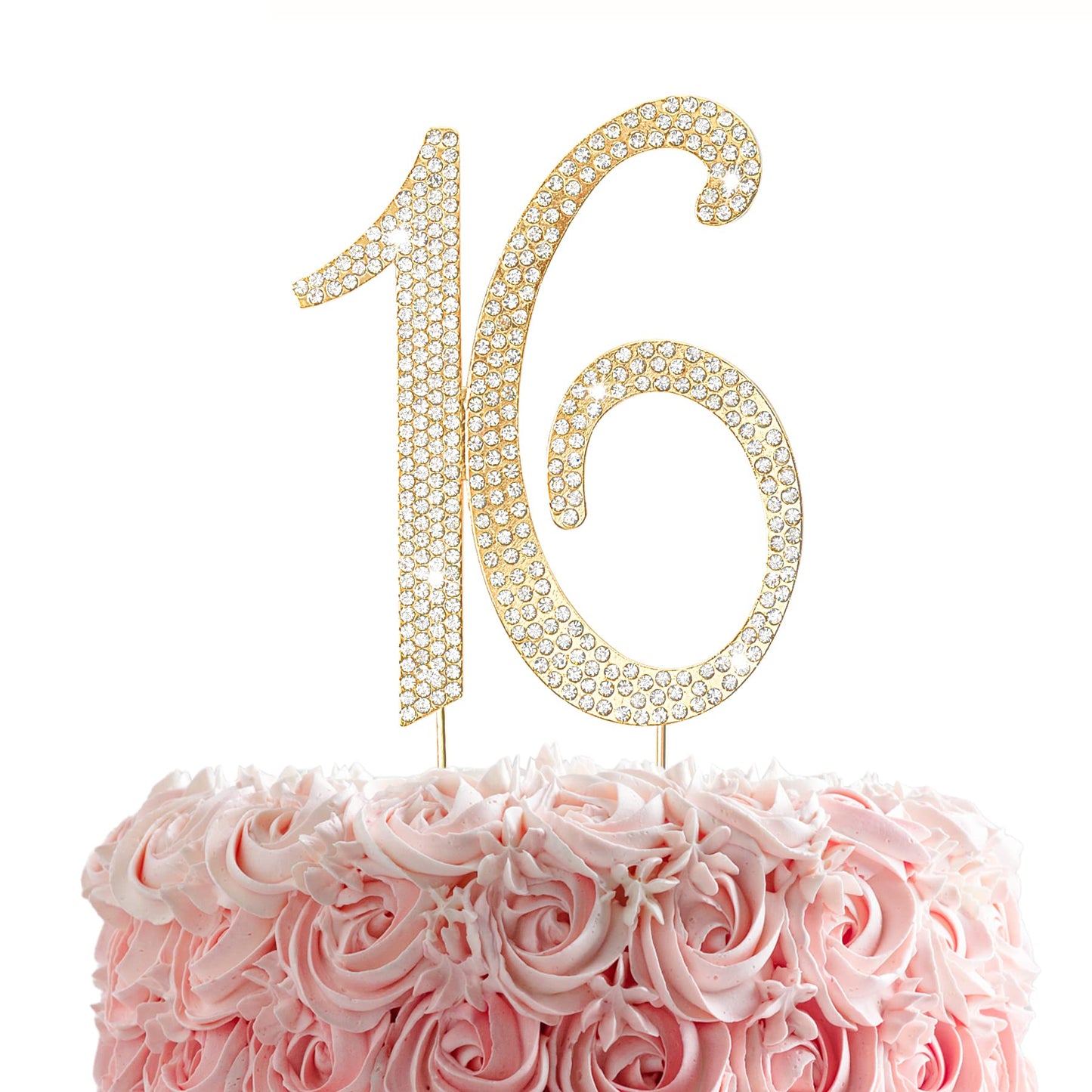 Hokpa 16Th Rhinestones Cake Topper, Gold 16Th Birthday Cake Decoration, Mature-Themed Ceremony Or Anniversary Party Decor Ideal Perfect Keepspirit-Inspired Flavor