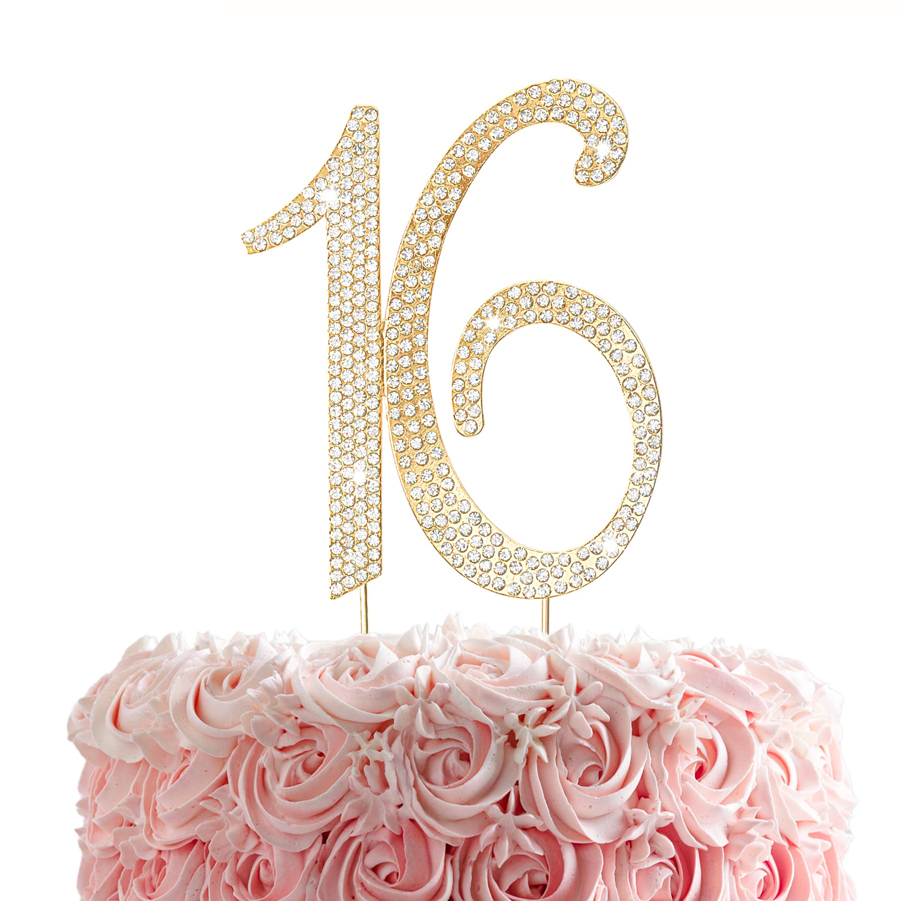Hokpa 16Th Rhinestones Cake Topper, Gold 16Th Birthday Cake Decoration, Mature-Themed Ceremony Or Anniversary Party Decor Ideal Perfect Keepspirit-Inspired Flavor