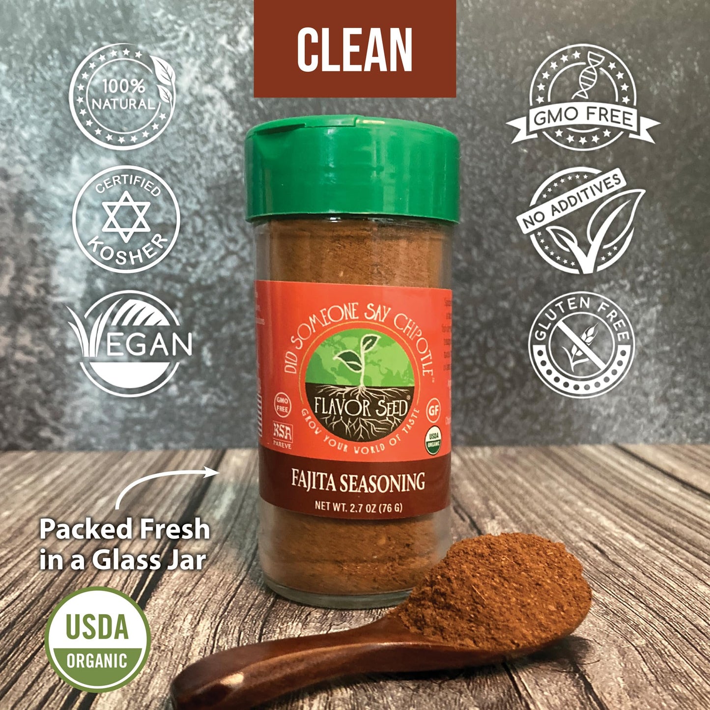 Flavor Seed Organic Fajita Seasoning - Keto Friendly, 2.7oz Shaker Jar