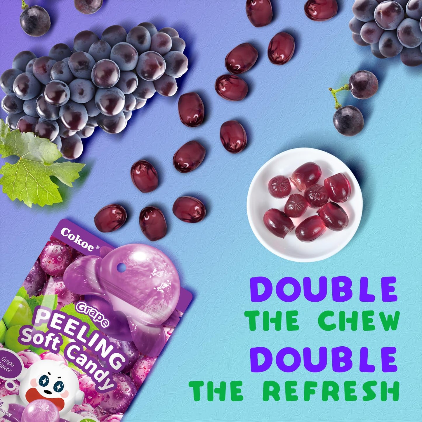 COKOC Peelable Gummy Variety Pack - 4 Individual Packs in Mango, Grape, White Peach & Lychee Flavors Candy Treats