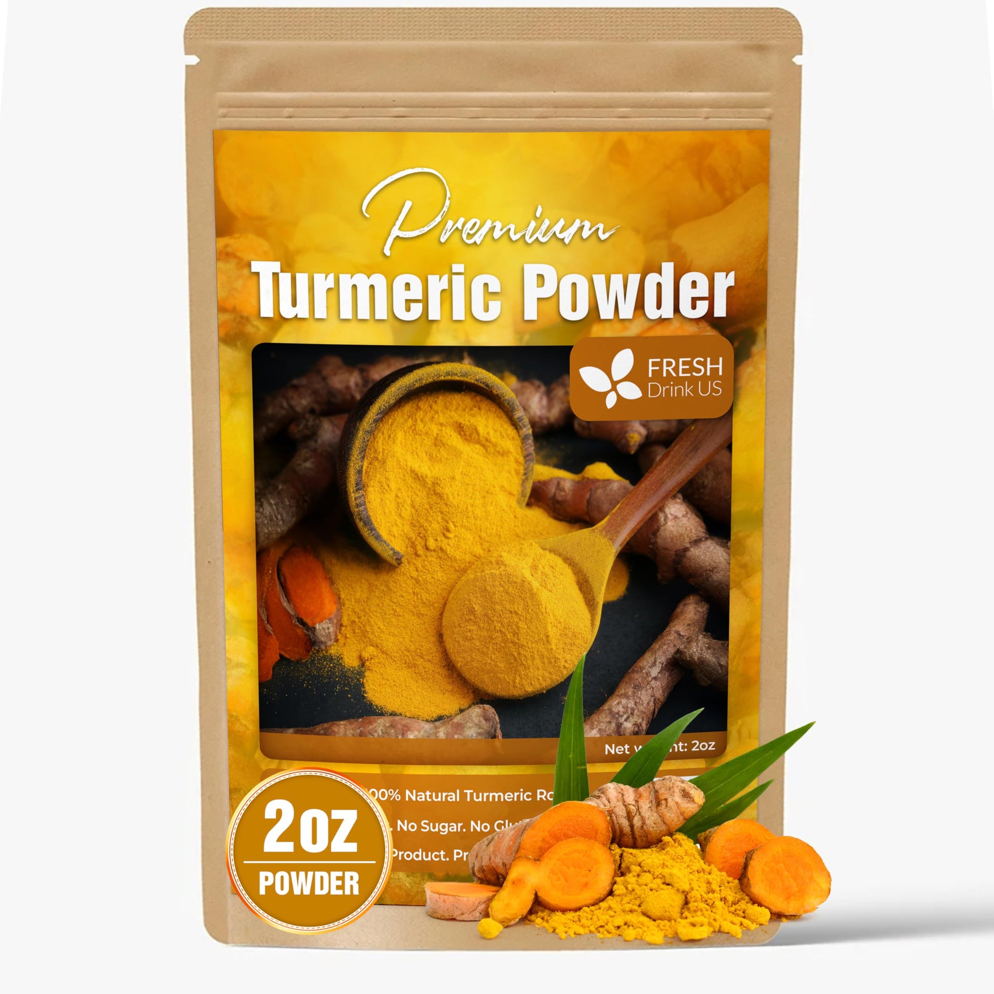 FRESHDRINKUS Turmeric Powder, 100% Natural & Pure, Ground, 2oz, Vegan, Gluten-Free