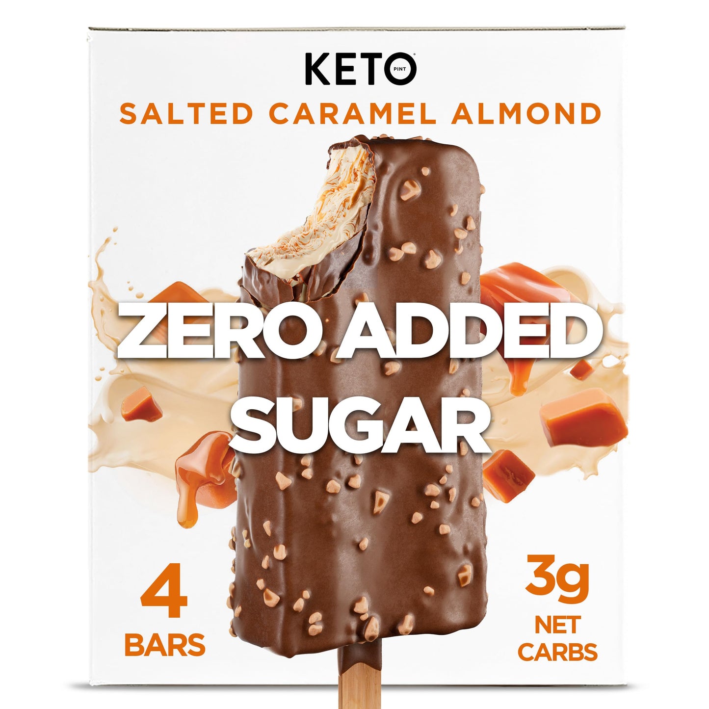 Keto Pint Zero Sugar Added Salted Caramel Almond Ice Cream Bars Keto Friendly, 3g Net Carbs 2.75 fl. oz., 4 count (Frozen)