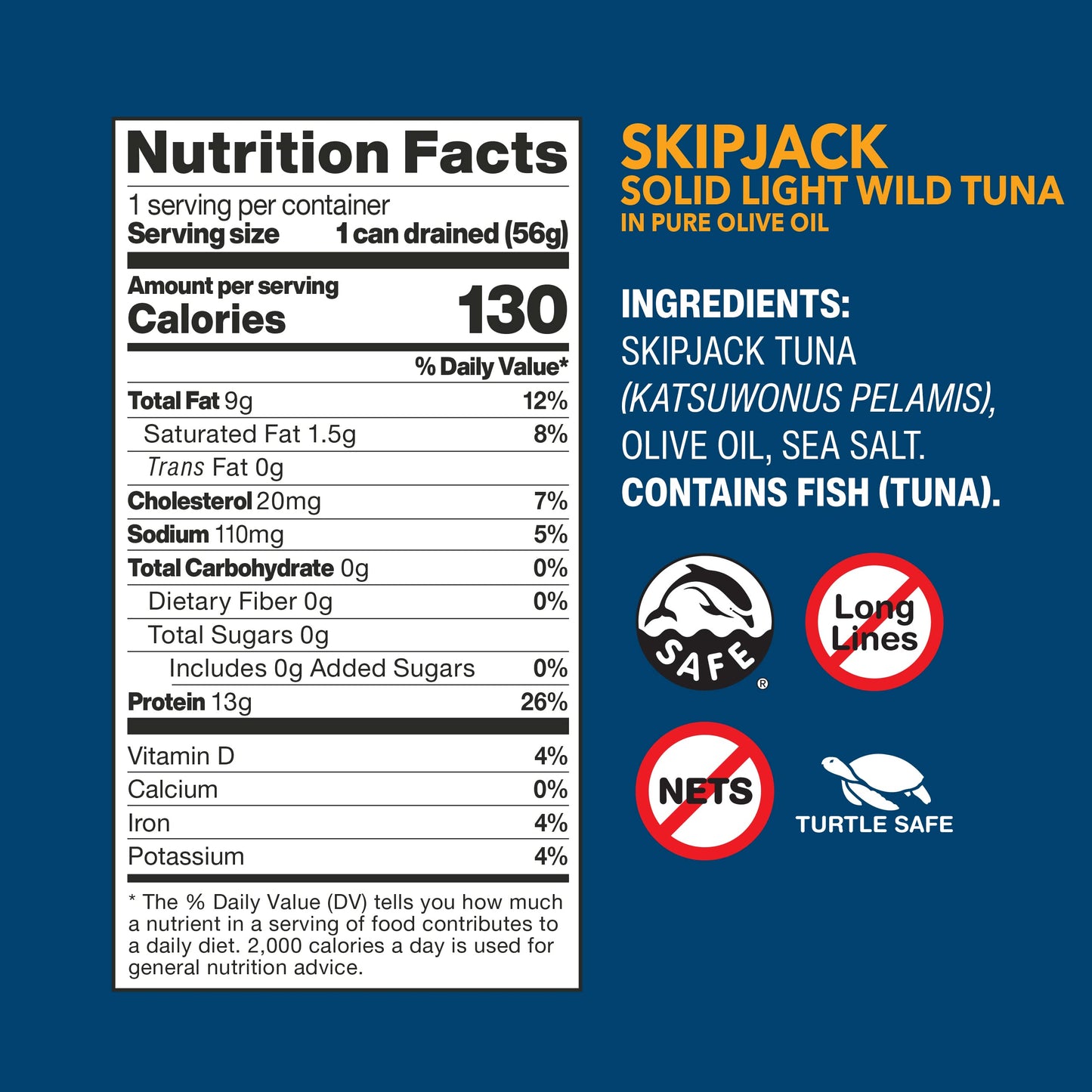 Wild  t Skipjack Tuna in Olive Oil, 2.82oz (Pack of 12), Sustainably Caught, Tinned Fish, Canned Tuna