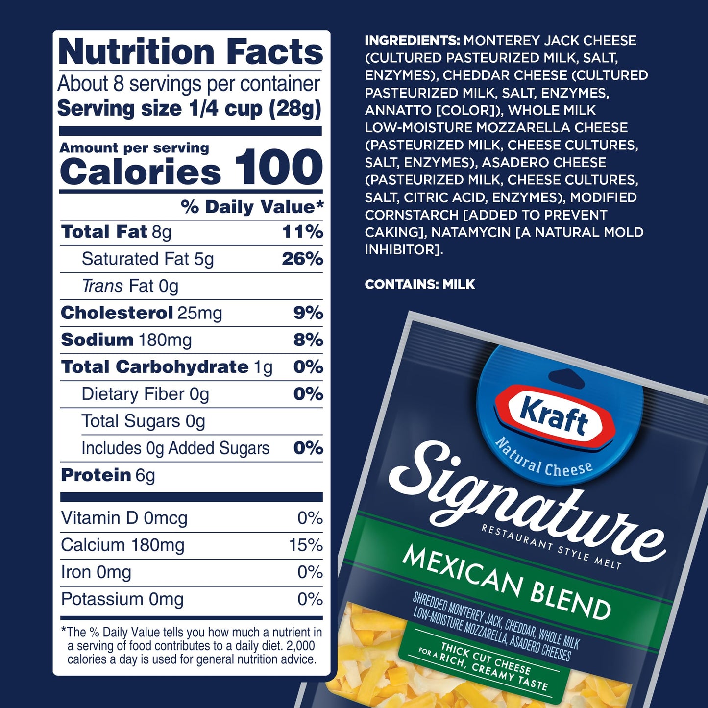 Kraft Signature Thick Shreds Mexican Blend Cheese 8 oz Bag