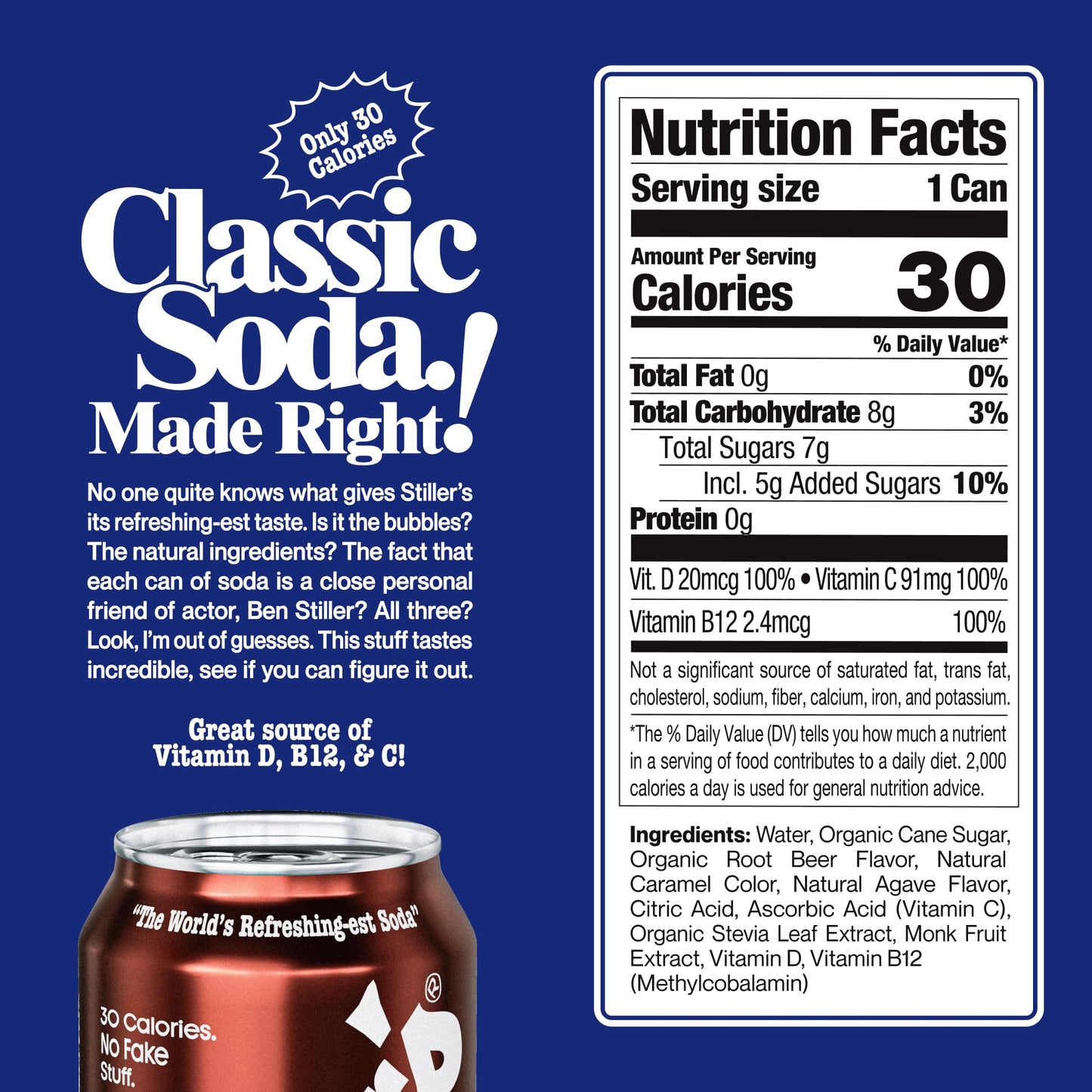 Stillers Root malt-inspired Soda - 12 Pack Cans - Sparkling Root malt-inspired Drink - Low Sugar  Caffeine-Free  Natural Soda Pop with Real Cane Sugar  Stevia & Vitamins - Alternative to Diet Soda