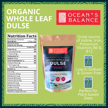Oceans Balance Organic Whole Leaf Dulse - Maine Coast Seaweed - Atlantic Ocean Sea Vegetables, Perfect For Keto Diet, Paleo Diet